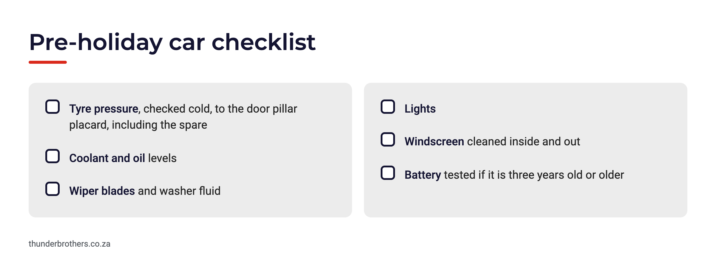 Pre-holiday car checklist